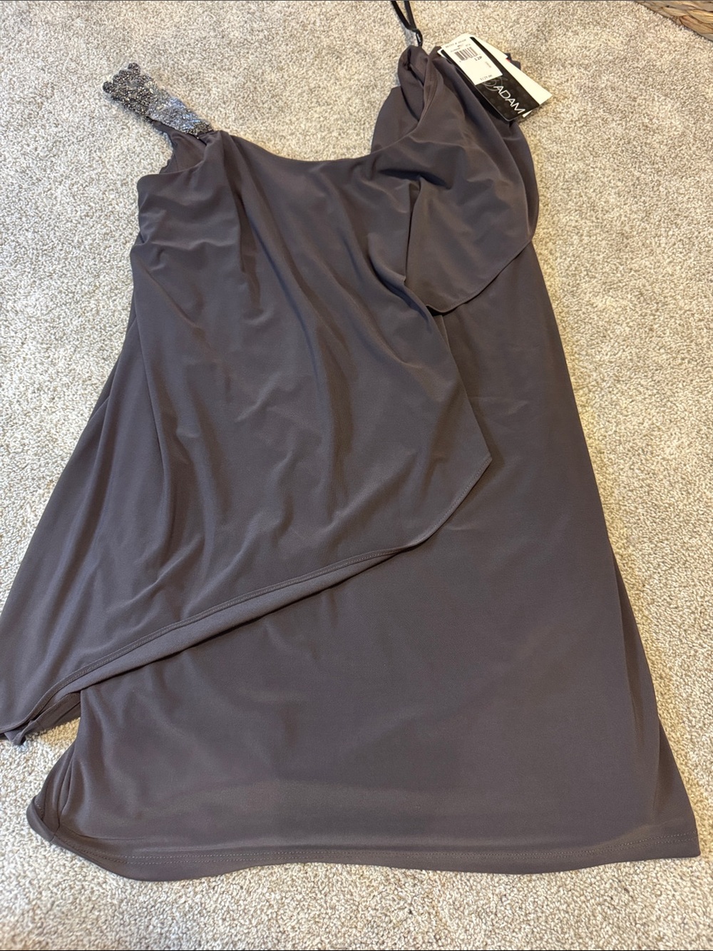 One-Shoulder Slate Gray Cocktail Dress with Beaded Strap